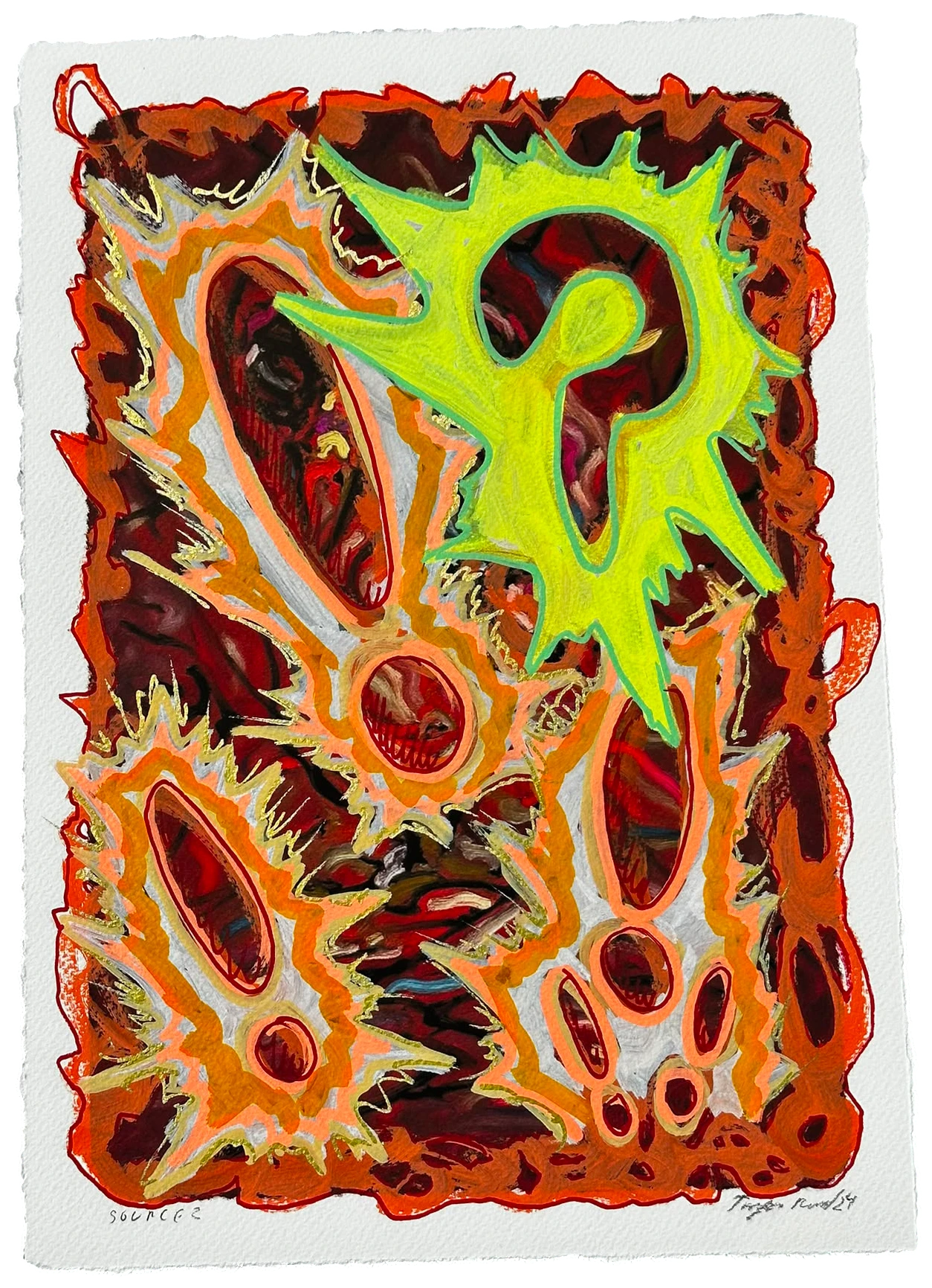 Source 2 V001, Acrylic and print on paper, torn edges, 2024