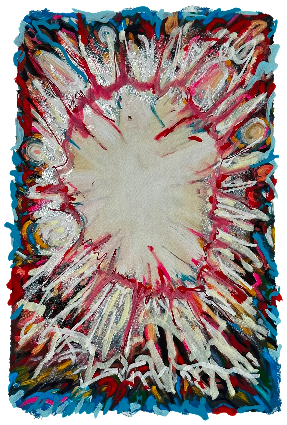 Source 3 V001, Acrylic and print on paper, torn edges, 2024