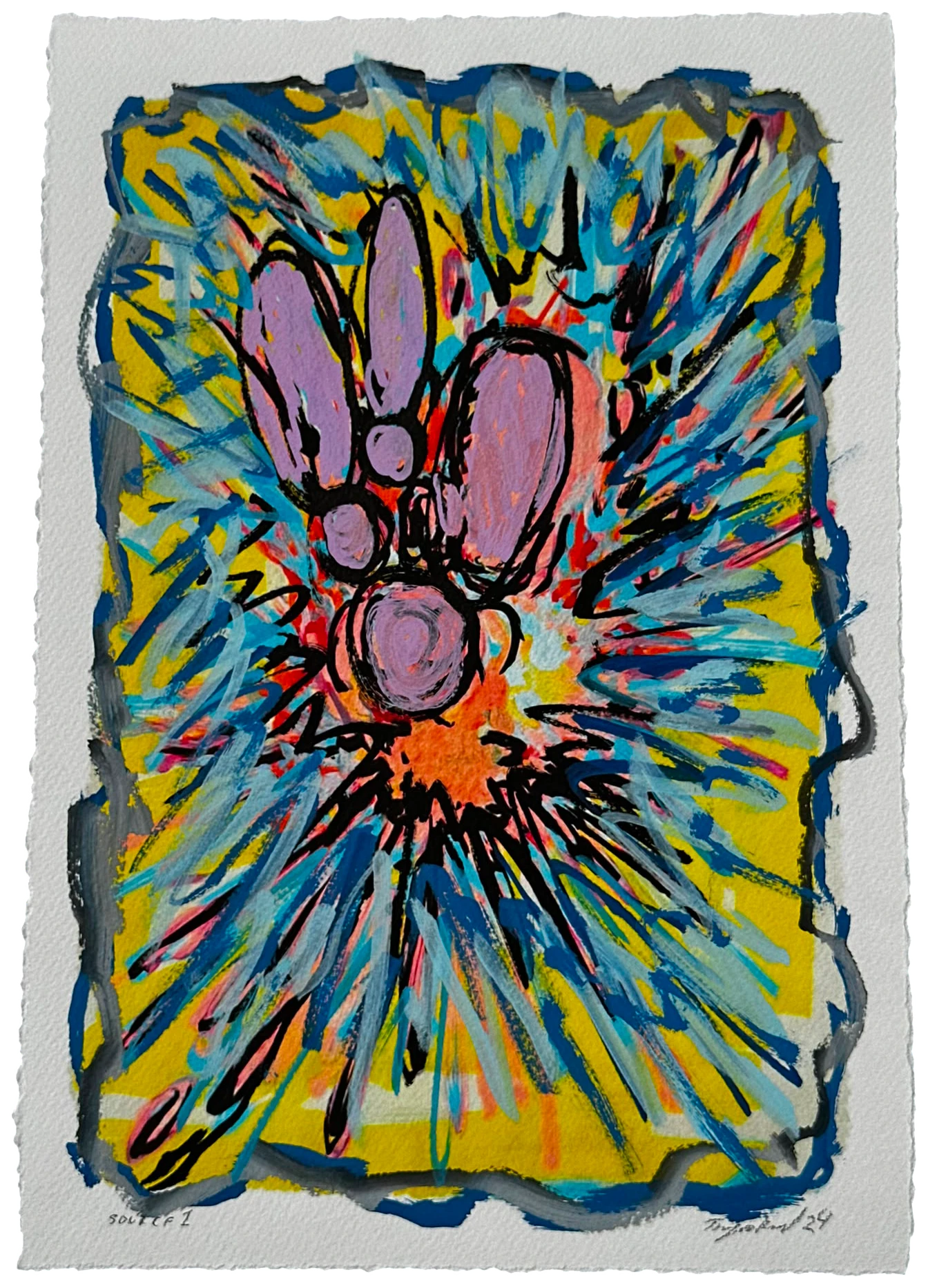 Source 1 V001, Acrylic and print on paper, torn edges, 2024
