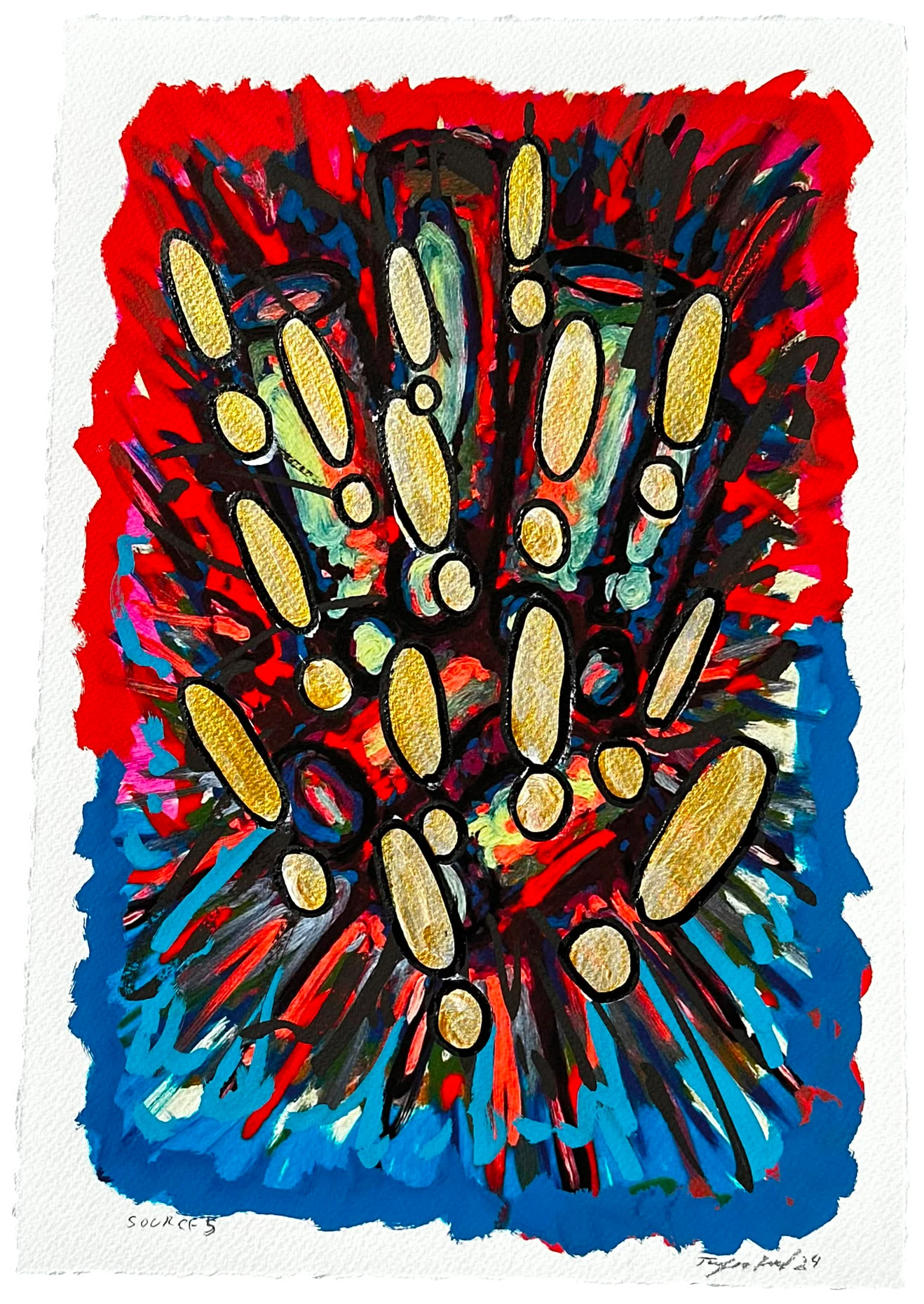 Source 5 V002, Acrylic and print on paper, torn edges, 2024
