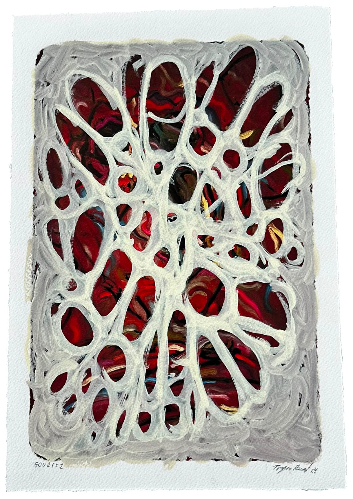Source 2 V002, Acrylic and print on paper, torn edges, 2024