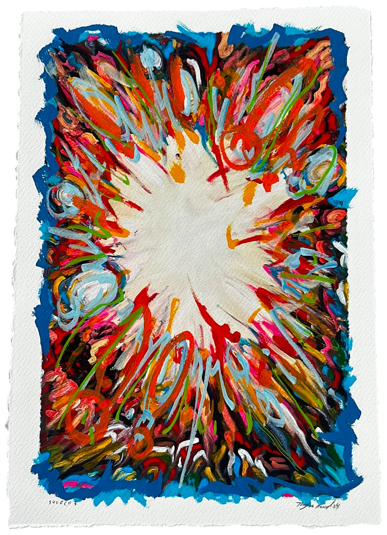 Source 3 V002, Acrylic and print on paper, torn edges, 2024