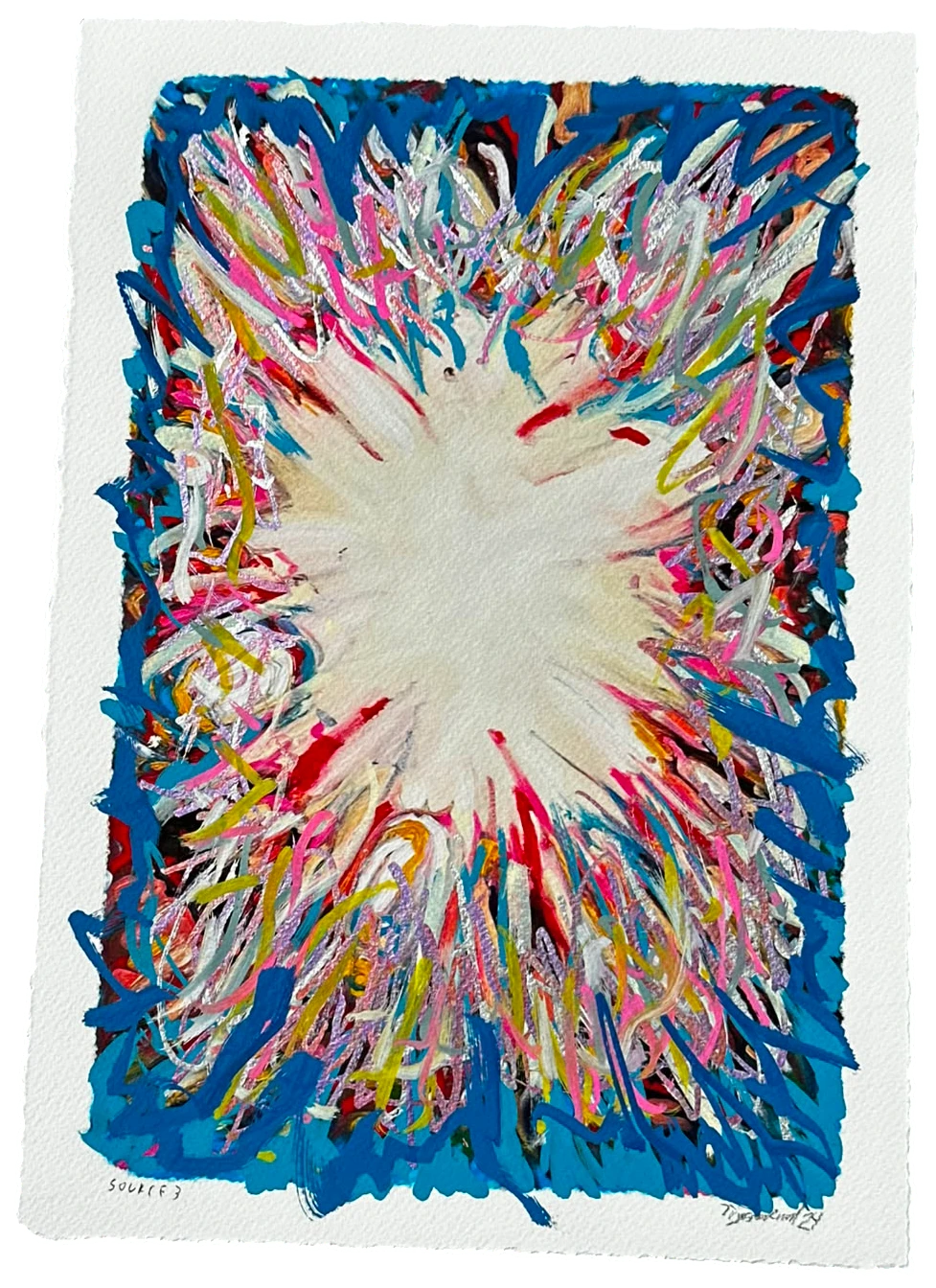 Source 3 V004, Acrylic and print on paper, torn edges, 2024