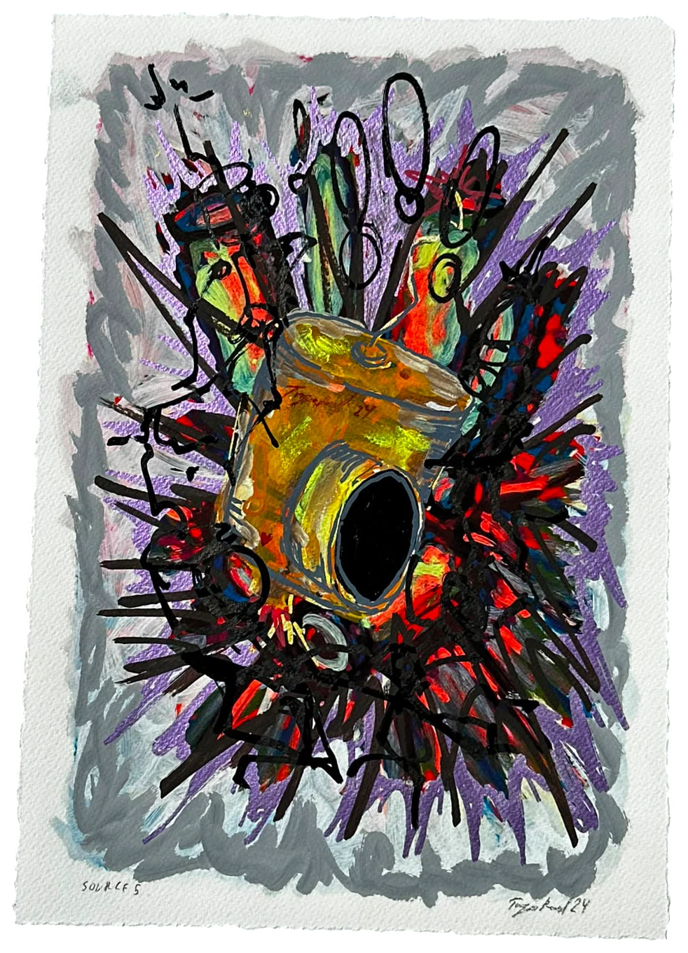 Source 5 V003, Acrylic and print on paper, torn edges, 2024