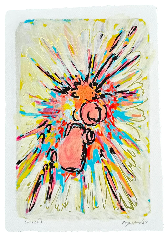 Source 1 V002, Acrylic and print on paper, torn edges, 2024