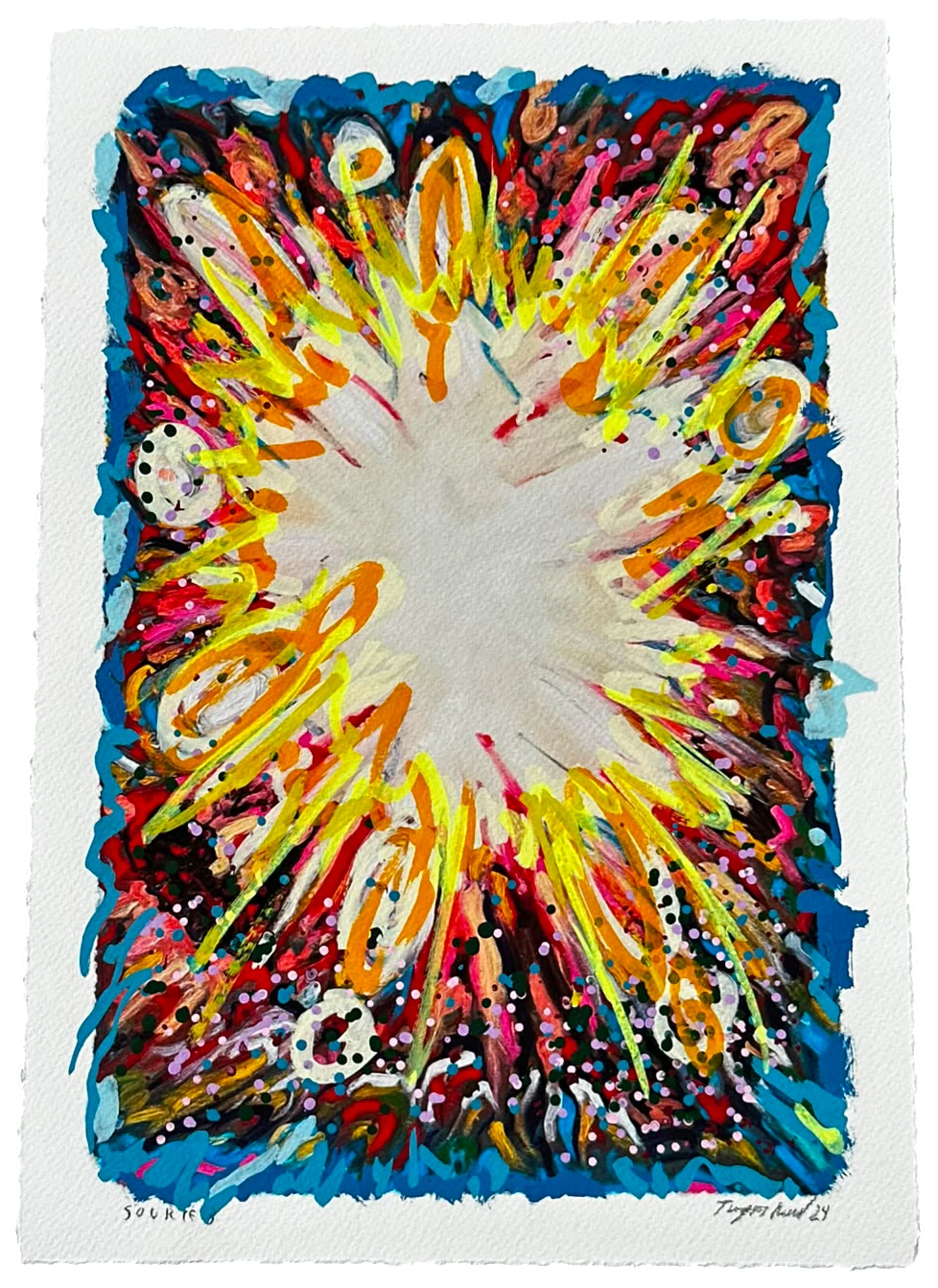 Source 3 V005, Acrylic and print on paper, torn edges, 2024