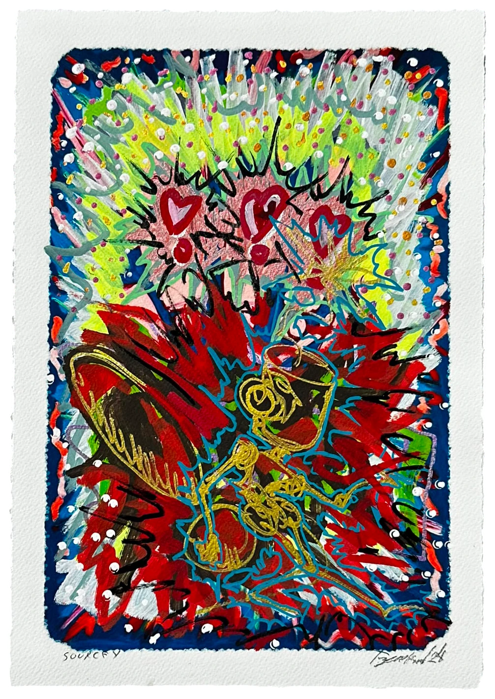 Source 4 V001, Acrylic and print on paper, torn edges, 2024