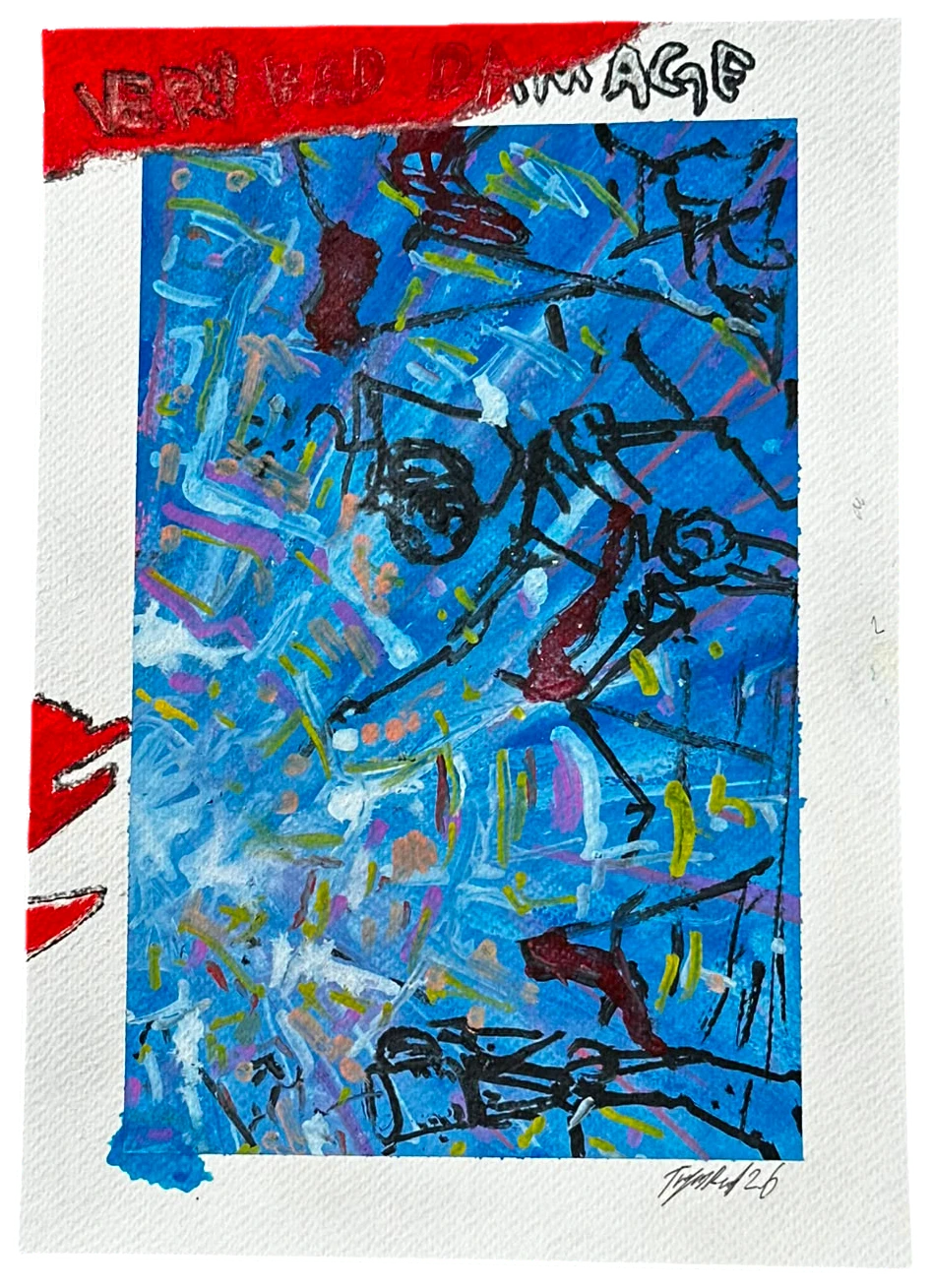 Very Bad Damage, Acrylic and ink on thick paper, 2026