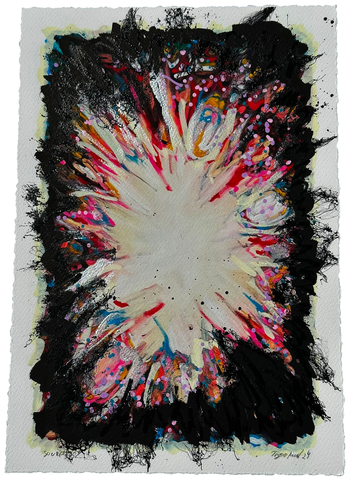 Source 3 V006, Acrylic and print on paper, torn edges, 2024